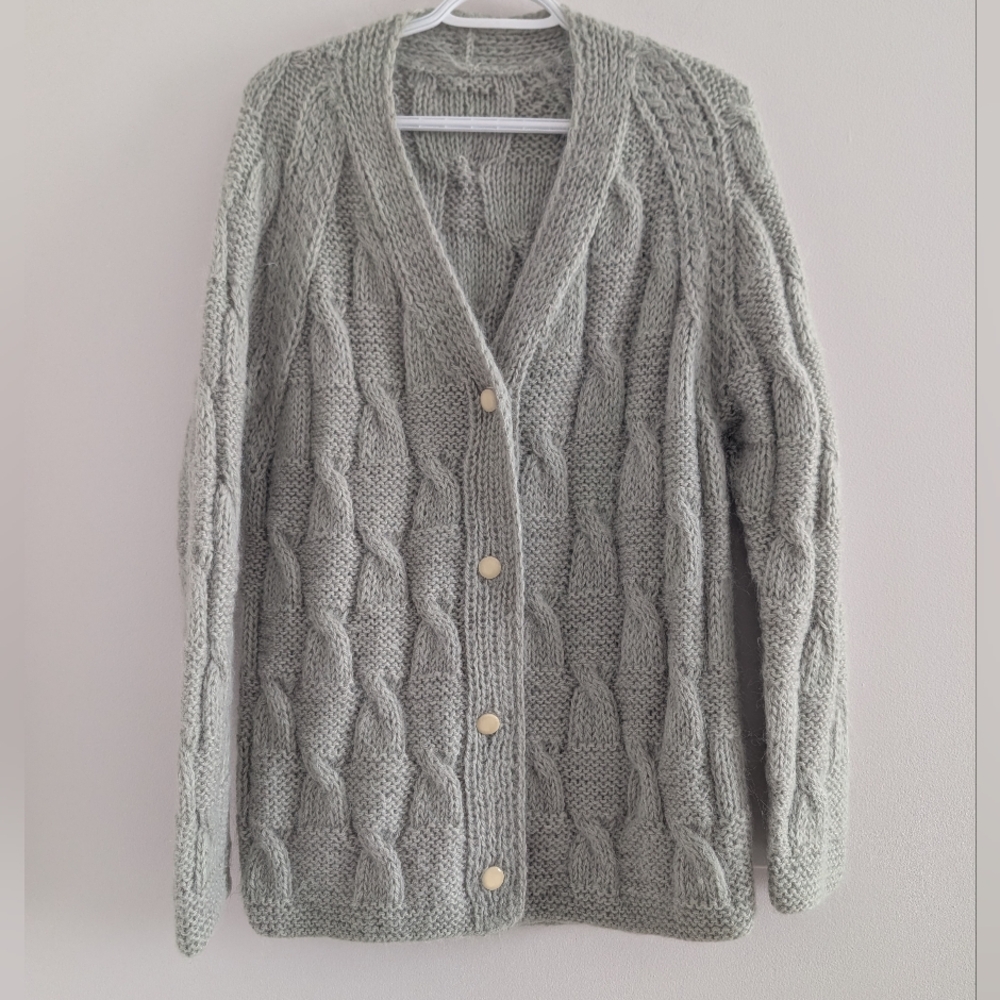 Handmade Cable Knit Wool Cardigan